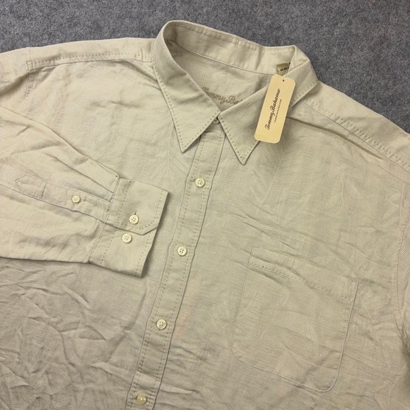 Tommy Bahama Shirt Mens 2XL Beige Linen LS Tropical Beach Coastal Vacation NEW